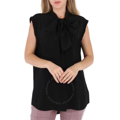 Burberry Ladies Kimmy Black Sleeveless Silk Crepe De Chine Tie-Neck Shirt, Brand Size 2 (US Size 0)