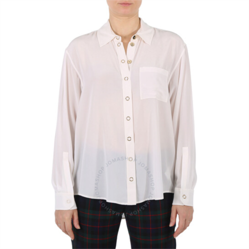 Burberry Ladies Marika Optic White Press Studded Silk Crepe De Chine Shirt, Brand Size 10 US Size 8)