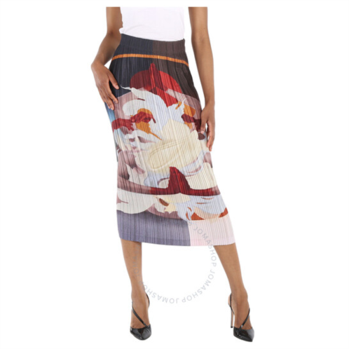 Burberry Ladies Multicolor Meditation Print Satin Plisse Midi Skirt, Brand Size 14 (US Size 12 )