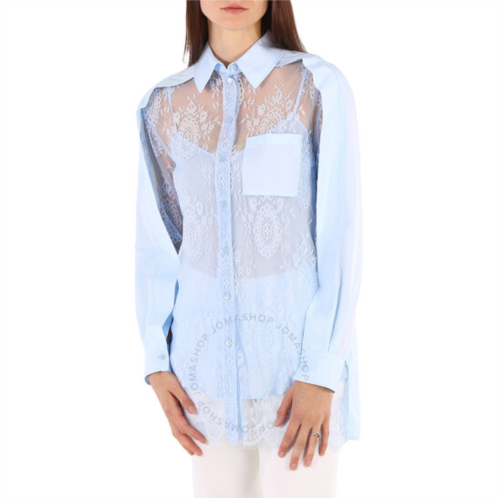 Burberry Ladies Pale Blue Lace Panel Oversized Shirt, Brand Size 12 (US Size 10)