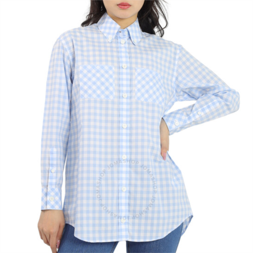 Burberry Ladies Pale Blue Pattern Gingham Cotton Poplin Shirt Dress, Brand Size 8 (US Size 6)