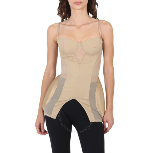 Burberry Ladies Pale Honey Padded Cotton And Mesh Silk Panel Corset, Brand Size 4 (US Size 2)