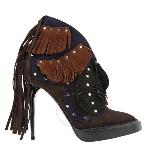 Burberry Lilybell Embroidered 120 V-cut Fringed Ankle Boots, Brand Size 35 (US Size 5)