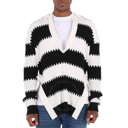 Burberry Mens Black Side-slit Striped Rib Knit Wool Sweater, Size X-Small