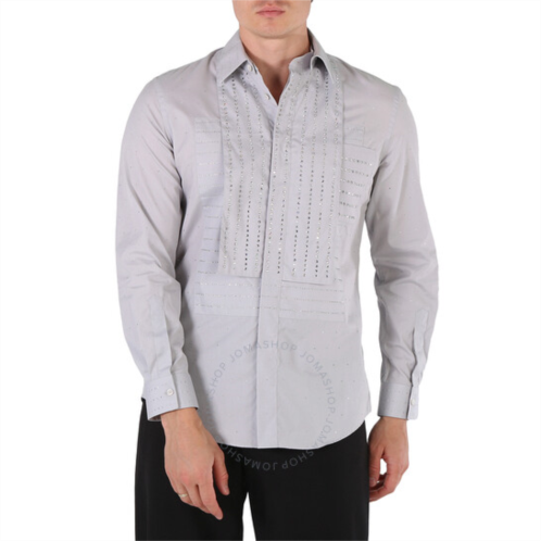 Burberry Mens Light Pebble Grey Crystal Embroidered Formal Shirt, Brand Size 39 (Neck Size 15.5)