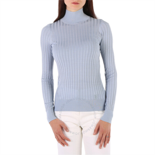 Burberry Pale Blue Abbi High-Neck Silk Sweater, Size X-Small