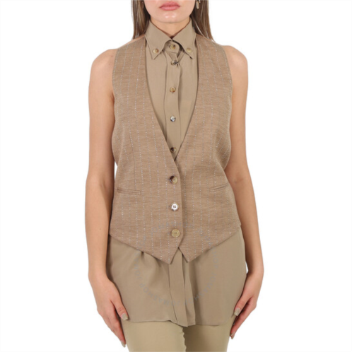Burberry Pecan Melange Shirt Detail Wool Blend Waistcoat, Brand Size 4 (US Size 2)