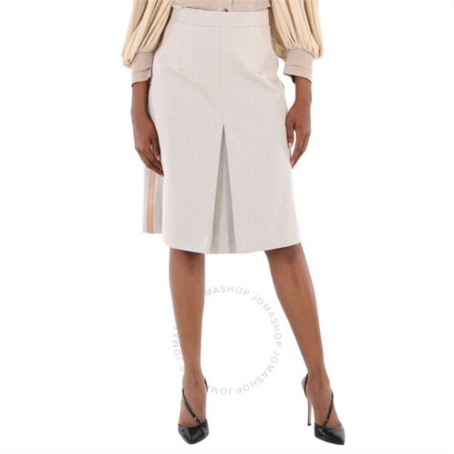Burberry Soft Fawn Melange Box Pleated Cotton Canvas A-Line Skirt, Brand Size 6 (US Size 4)
