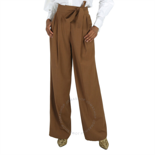 Burberry Warm Walnut Nicola Viscose Wool Wide-Leg Tailored Trousers, Brand Size 8 (US Size 6)
