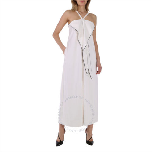 Burberry White Stretch Jersey Drape Detail Gown, Brand Size 12 (US Size 10)