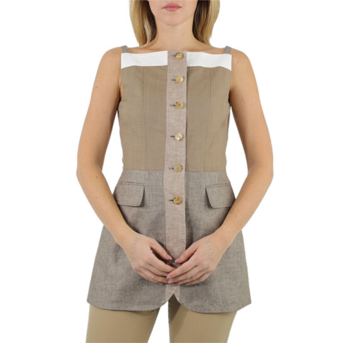 Burberry Wool Cashmere And Linen Waistcoat In Pecan Melange, Brand Size 4 (US Size 2)