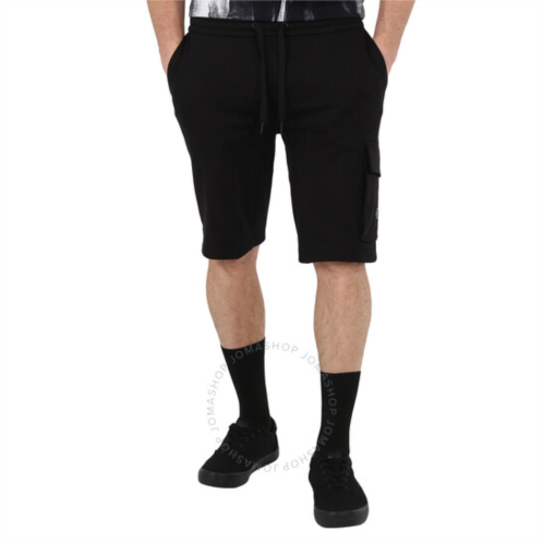 Calvin Klein Mens Black Cotton Terry Monogram Badge Sweat Shorts, Size Small