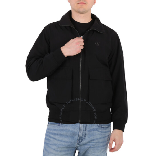 Calvin Klein Mens Black Stand Collar Cotton Bomber Jacket, Size Small