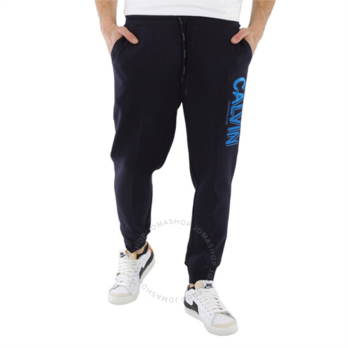 Calvin Klein Mens Blue Cotton-blend Logo Sweat Pants, Size Medium