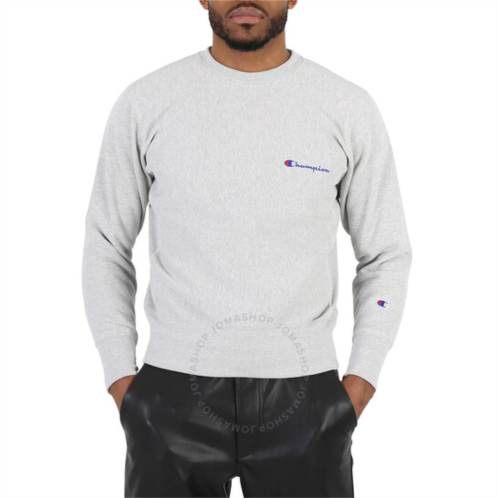 Champion Silver Grey Reverse Weave Script Logo Crew Sweatshirt, Size Small