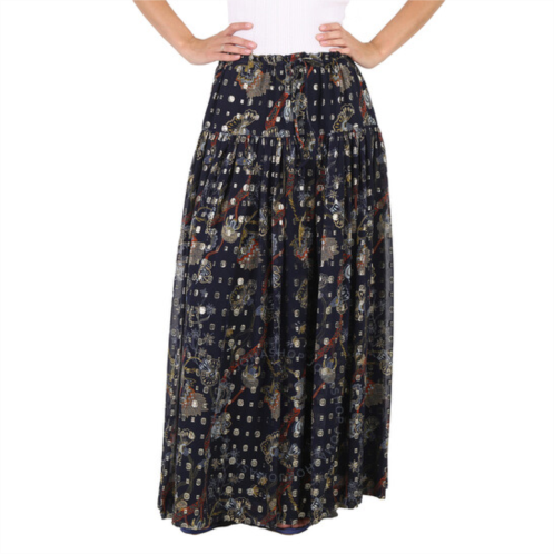 Chloe Blue Lurex Embroidered Silk Skirt, Brand Size 36 (US Size 4)