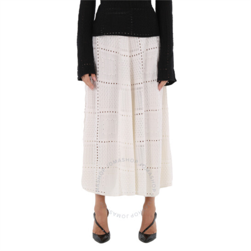Chloe Ladies Cloudy White Full Kniited Midi Skirt, Size Medium