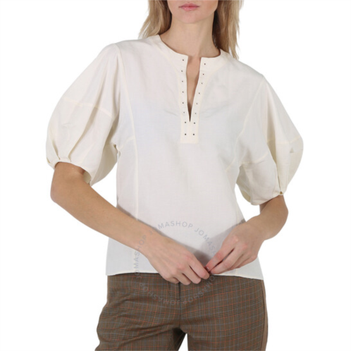 Chloe Ladies Iconic Milk Linen Silk Canvas Puff-Sleeve Blouse, Brand Size 40 (US Size 8)