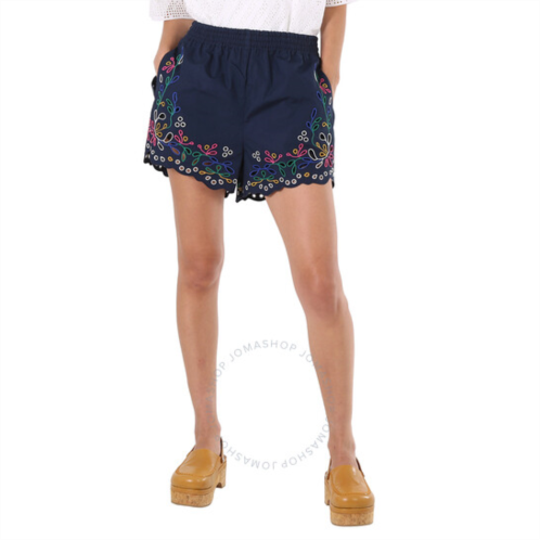 Chloe Ladies Multicolor Blue Embroidered Mini Shorts, Brand Size 36 (US Size 4)