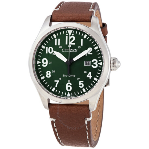Citizen Chandler Eco-Drive Green Dial Dark Brown Leather Mens Watch