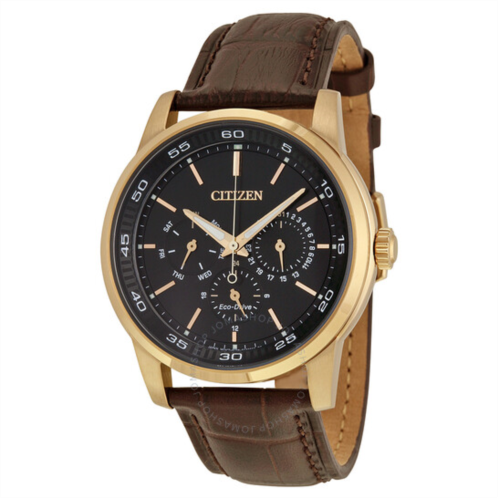 Citizen Dress Eco-Drive Black Dial Brown Leather Mens Watch