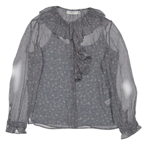 Coach Ladies Long Sleeve Printed Ruffle Silk Blouse, Brand Size 0 (X-Small)
