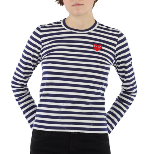 Comme Des Garcons Ladies Embroidered Heart Stripe Long-sleeve T-shirt, Size Small