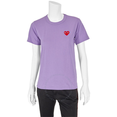 Comme Des Garcons Play Ladies Purple Heart-embroidered Cotton-jersey T-shirt, Size Small