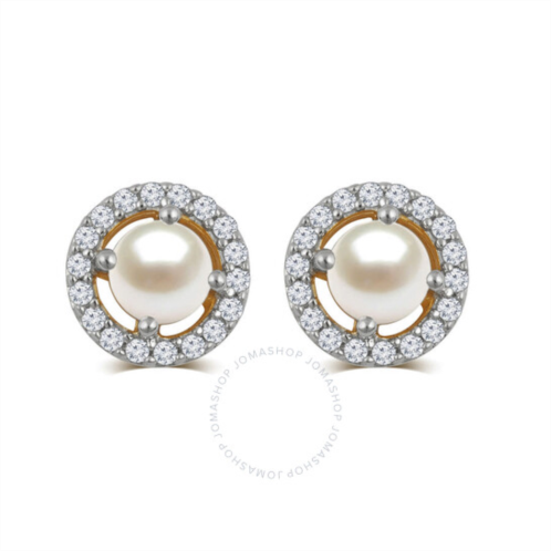 Diamondmuse Pearl and White Sapphire Birthstone Womens Earring in Sterling Silver
