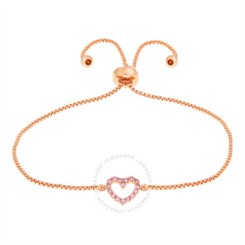 Elegant Confetti Womens Rose Gold Plated Pink CZ Simulated Diamond Adjustable Bolo Heart Pendant Bracelet