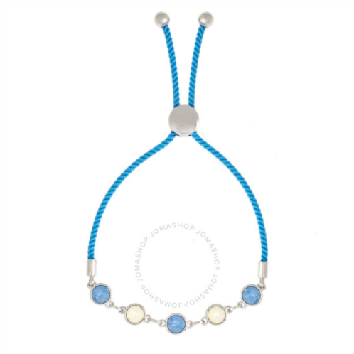Elegant Confetti Womens 18K White Gold Plated Blue and White Swarovski Crystal Adjustable Bolo Blue Rope Bracelet