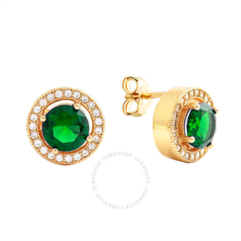 Elegant Confetti Womens 18K Yellow Gold Plated Green CZ Simulated Diamond Classic Halo Stud Earrings