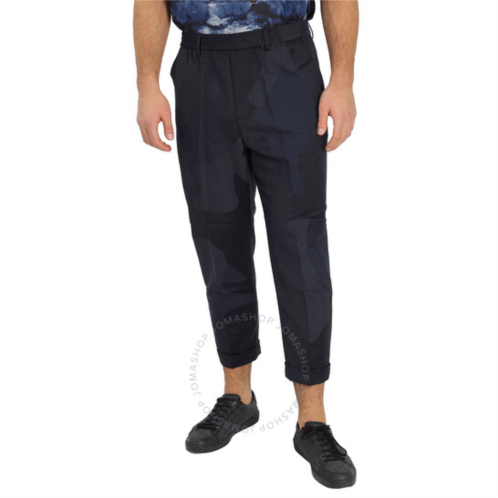 Emporio Armani Mens Blue Camouflage Pants In Wool Blend, Brand Size 48 (US Size 32)