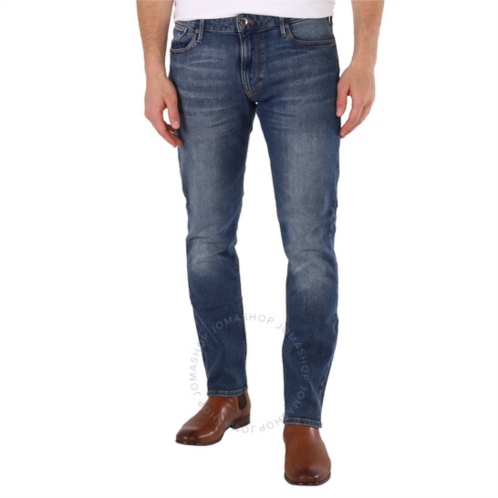 Emporio Armani Mens Denim Blue Cotton-Blend Straight-Leg Jeans, Waist Size 30