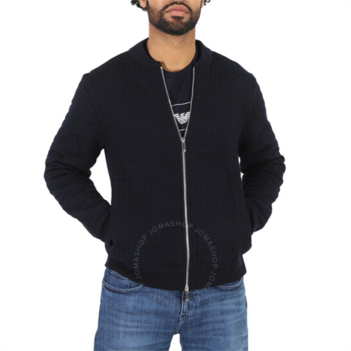 Emporio Armani Navy Quilted Zip-Up Virgin Wool Cardigan, Size X-Large