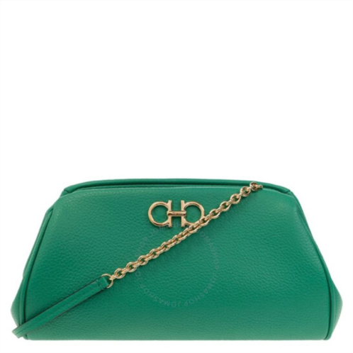 Ferragamo The Gancini Leather Clutch in Green