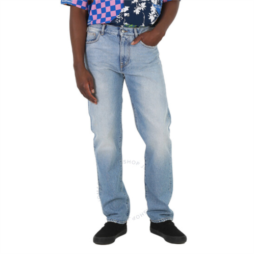 Gcds Mens New Light Blue Bleached Straight Fit Denim Jeans, Waist Size 30