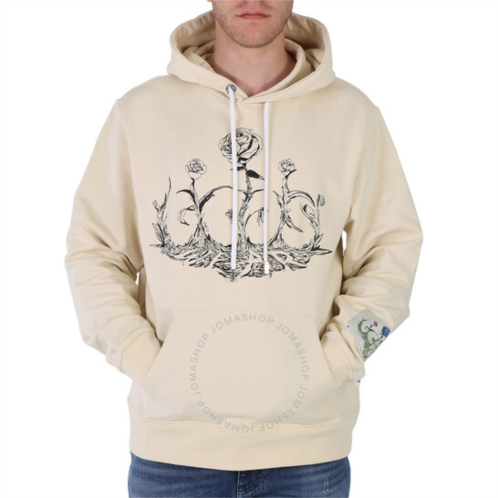 Gcds Mens Whitecup Grey Rose Printed Drawstring Hoodie, Size Large