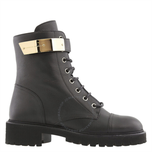 Giuseppe Zanotti Ladies Black Leather Combat Boots, Brand Size 35 ( US Size 5 )