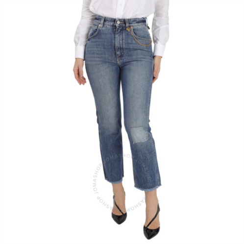 Givenchy Ladies Medium Blue Chain Detail Straight-leg Cropped Jeans, Waist Size 26