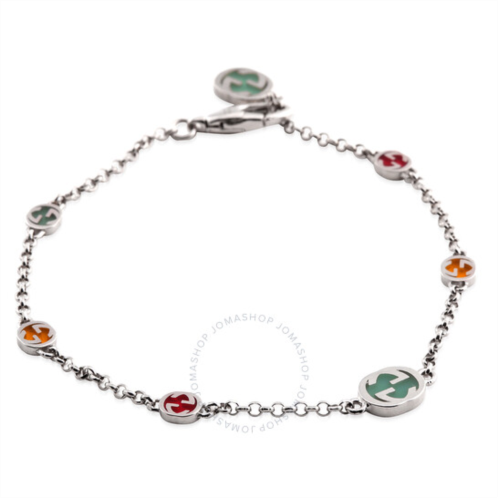 Gucci Sterling Silver Interlocking G Multicoloured Enamel Bracelet, Size 16