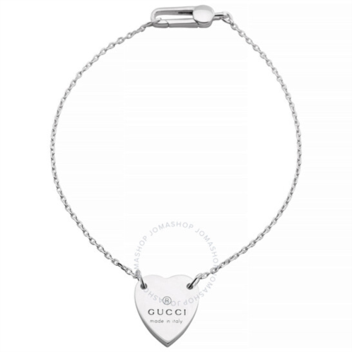 Gucci Silver Engraved Heart Motif Trademark Bracelet, Size 18