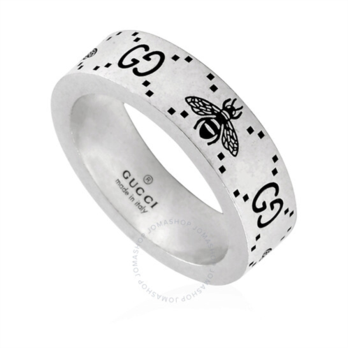 Gucci Sterling Silver GG And Bee Engraved Ring, Size 14