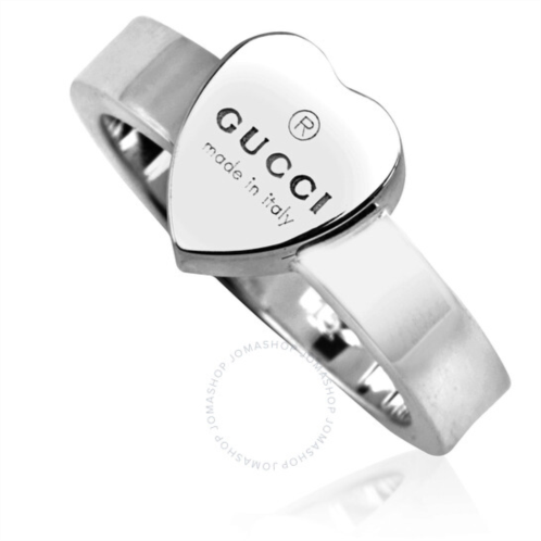 Gucci Sterling Silver Heart Pendant Trademark Ring, Size 15