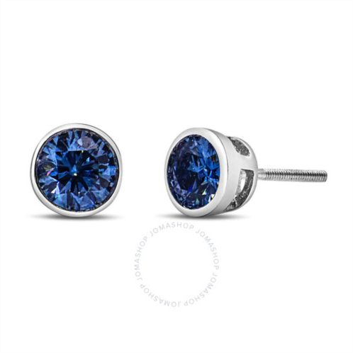 Haus Of Brilliance 14K White Gold 1.0 Cttw Blue Lab-Grown Diamond Screw-Back Classic Bezel Solitaire Stud Earrings (Blue Color, VS2-SI1 Clarity)
