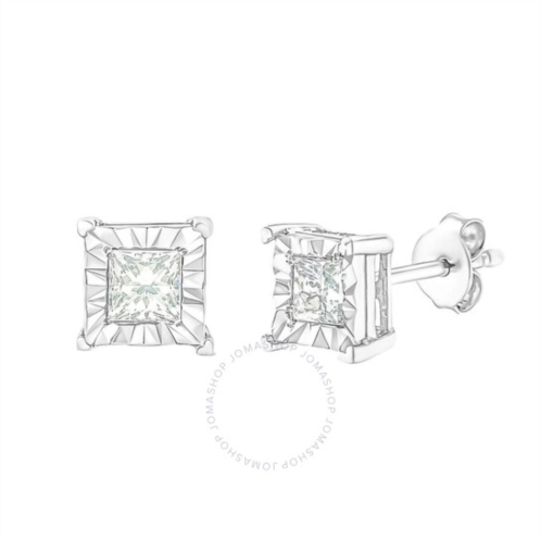 Haus Of Brilliance .925 Sterling Silver 1/4 Cttw Miracle Set Princess-cut Diamond Solitaire Stud Earrings (H-I Color, I1-I2 Clarity)