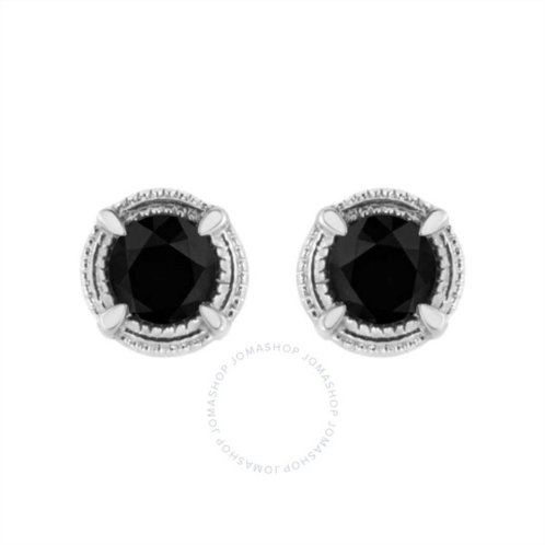 Haus Of Brilliance .925 Sterling Silver 3/4 cttw Treated Black Diamond Modern 4-Prong Solitaire Milgrain Stud Earrings (Black Color, I1-I2 Clarity)