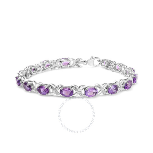 Haus Of Brilliance .925 Sterling Silver 7x5mm Oval Amethyst and Diamond Accent X-Link Bracelet (H-I Color, SI1-SI2 Clarity) - Size 7