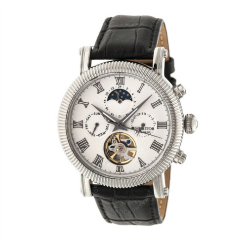 Heritor Winston Automatic White Dial Black Leather Mens Watch