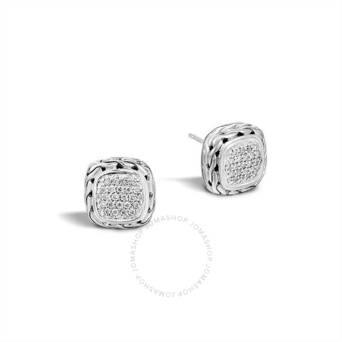 John Hardy Classic Chain Silver Diamond Pave (0.28ct) Small Square Earrings